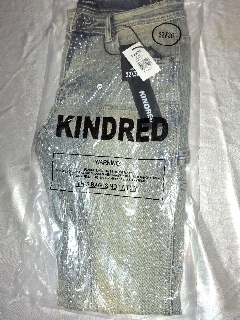 NWT Kindred Rhinestone Stacked Denim Jeans 32x36